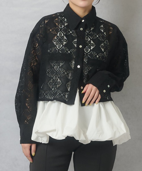 Lull（ルル）の「【Lull / ルル】セットアップ対応 / 総レースシャツ（シャツ/ブラウス・レディース・オフホワイト/ブルー/ブラック・ONESIZE）」の3枚目の写真