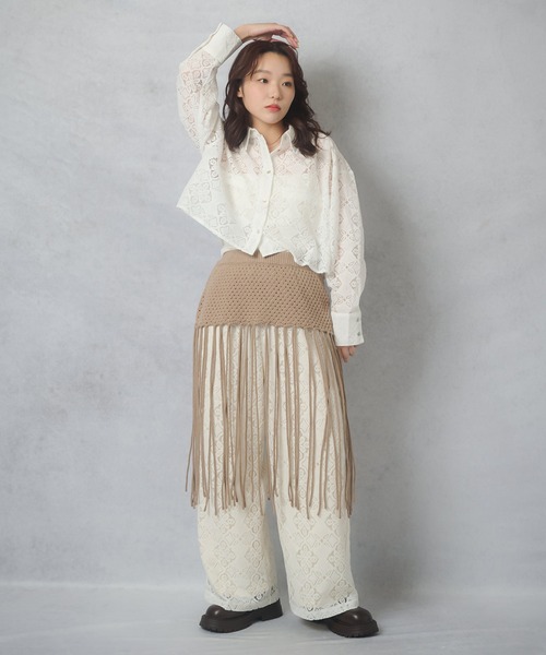 Lull（ルル）の「【Lull / ルル】セットアップ対応 / 総レースシャツ（シャツ/ブラウス・レディース・オフホワイト/ブルー/ブラック・ONESIZE）」の19枚目の写真