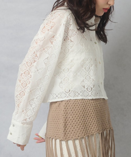 Lull（ルル）の「【Lull / ルル】セットアップ対応 / 総レースシャツ（シャツ/ブラウス・レディース・オフホワイト/ブルー/ブラック・ONESIZE）」の10枚目の写真