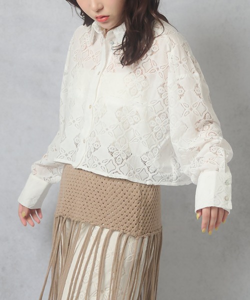 Lull（ルル）の「【Lull / ルル】セットアップ対応 / 総レースシャツ（シャツ/ブラウス・レディース・オフホワイト/ブルー/ブラック・ONESIZE）」の11枚目の写真