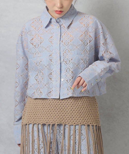 Lull（ルル）の「【Lull / ルル】セットアップ対応 / 総レースシャツ（シャツ/ブラウス・レディース・オフホワイト/ブルー/ブラック・ONESIZE）」の13枚目の写真