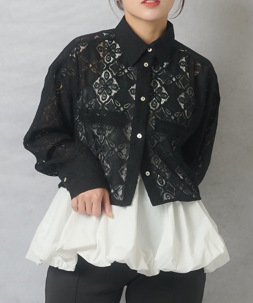 Lull（ルル）の「【Lull / ルル】セットアップ対応 / 総レースシャツ（シャツ/ブラウス・レディース・オフホワイト/ブルー/ブラック・ONESIZE）」の15枚目の写真