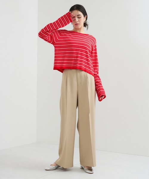 le cercle ADAM ET ROPE'(ルセルクルアダムエロペ)の「天竺ボーダー2WAYカーディガン(カーディガン/ボレロ・レディース・ネイビー系/レッド系その他2/ピンク系/レッド・FREE)」の13枚目の写真