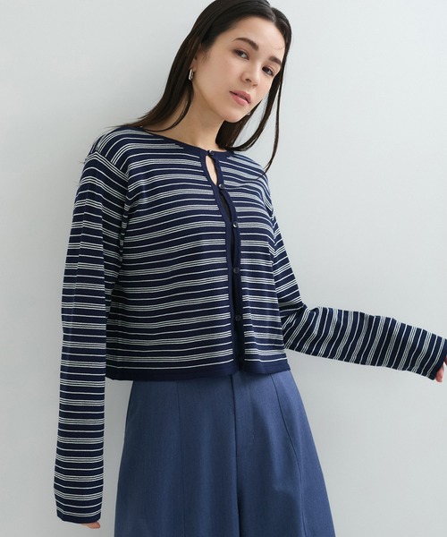 le cercle ADAM ET ROPE'(ルセルクルアダムエロペ)の「天竺ボーダー2WAYカーディガン(カーディガン/ボレロ・レディース・ネイビー系/レッド系その他2/ピンク系/レッド・FREE)」の18枚目の写真