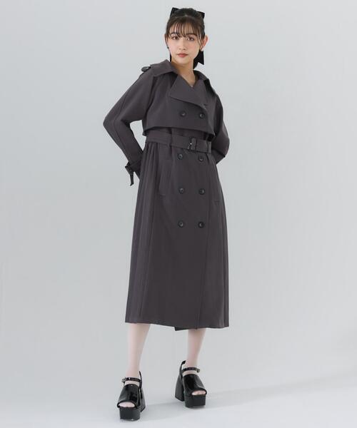 AULA サイド異素材プリーツ　トレンチコート AULA サイド異素材プリーツトレンチコート