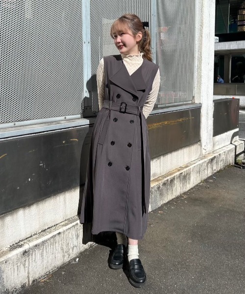 JILL STUART サイドプリーツ　トレンチコート　ブルー JILL by JILL STUART（ジルバイジルスチュアート）の「◇プリーツ