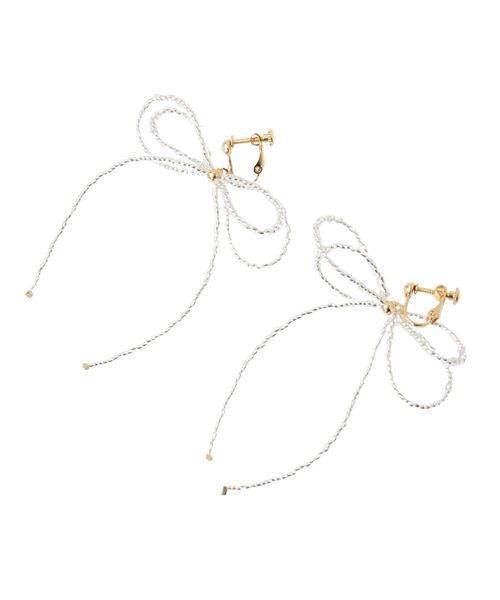 AMERICAN HOLIC(アメリカンホリック)の「ビーズレイーヤードリボンイヤリング(イヤリング・レディース・ゴールド/オフホワイト/チャコールグレー・FREE)」の12枚目の写真