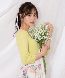 袖フラワーラメ7分袖ニットプルオーバー