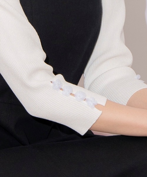 WILLSELECTION（ウィルセレクション）の「袖フラワーラメ7分袖ニットプルオーバー（ニット/セーター・レディース・ブラック/オフホワイト/イエロー/ピンクベージュ・FREE）」の11枚目の写真