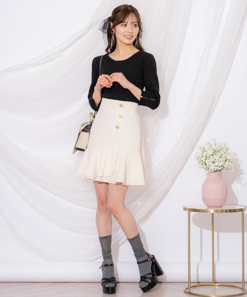 WILLSELECTION（ウィルセレクション）の「袖フラワーラメ7分袖ニットプルオーバー（ニット/セーター・レディース・ブラック/オフホワイト/イエロー/ピンクベージュ・FREE）」の15枚目の写真