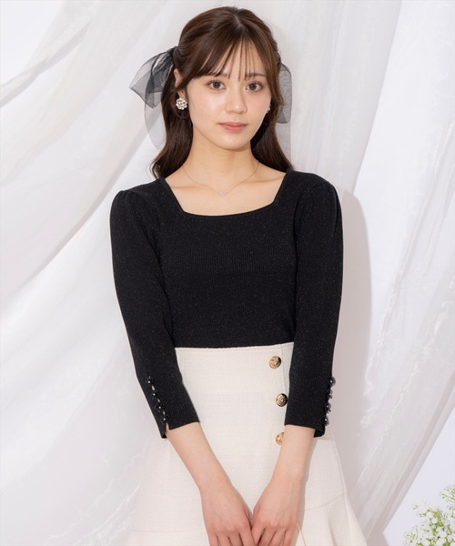 WILLSELECTION（ウィルセレクション）の「袖フラワーラメ7分袖ニットプルオーバー（ニット/セーター・レディース・ブラック/オフホワイト/イエロー/ピンクベージュ・FREE）」の16枚目の写真