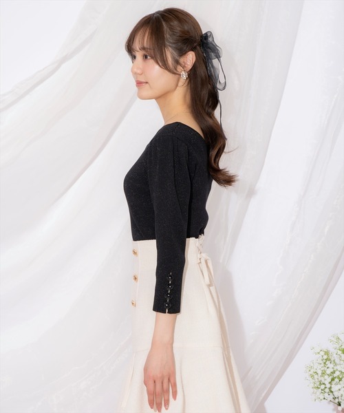 WILLSELECTION（ウィルセレクション）の「袖フラワーラメ7分袖ニットプルオーバー（ニット/セーター・レディース・ブラック/オフホワイト/イエロー/ピンクベージュ・FREE）」の17枚目の写真