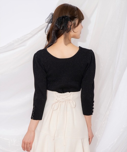 WILLSELECTION（ウィルセレクション）の「袖フラワーラメ7分袖ニットプルオーバー（ニット/セーター・レディース・ブラック/オフホワイト/イエロー/ピンクベージュ・FREE）」の18枚目の写真