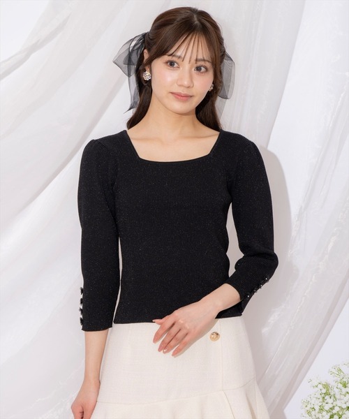 WILLSELECTION（ウィルセレクション）の「袖フラワーラメ7分袖ニットプルオーバー（ニット/セーター・レディース・ブラック/オフホワイト/イエロー/ピンクベージュ・FREE）」の20枚目の写真