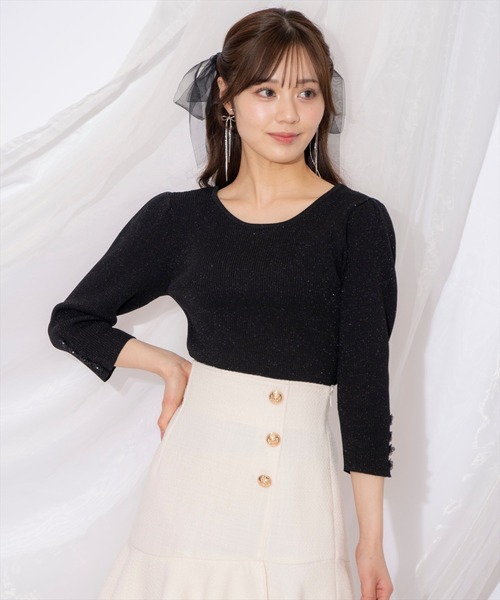 WILLSELECTION（ウィルセレクション）の「袖フラワーラメ7分袖ニットプルオーバー（ニット/セーター・レディース・ブラック/オフホワイト/イエロー/ピンクベージュ・FREE）」の14枚目の写真