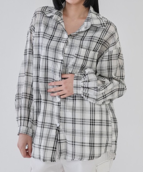 セール】【 cunii 】チェック柄 ルーズフィット ロングシャツ オーバー