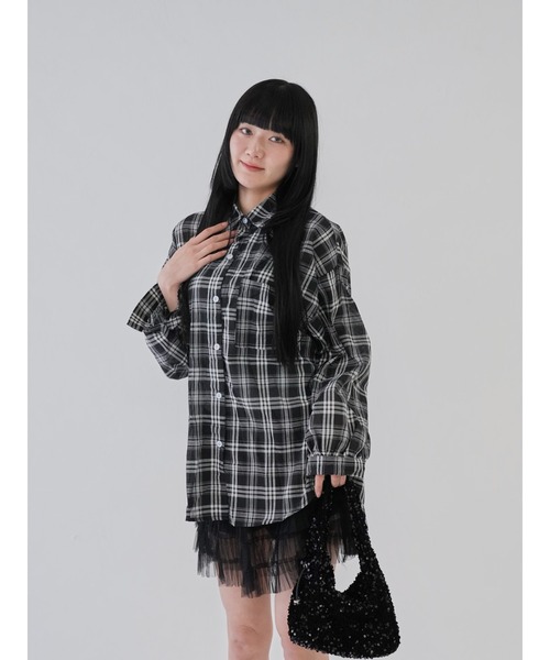 セール】【 cunii 】チェック柄 ルーズフィット ロングシャツ オーバー