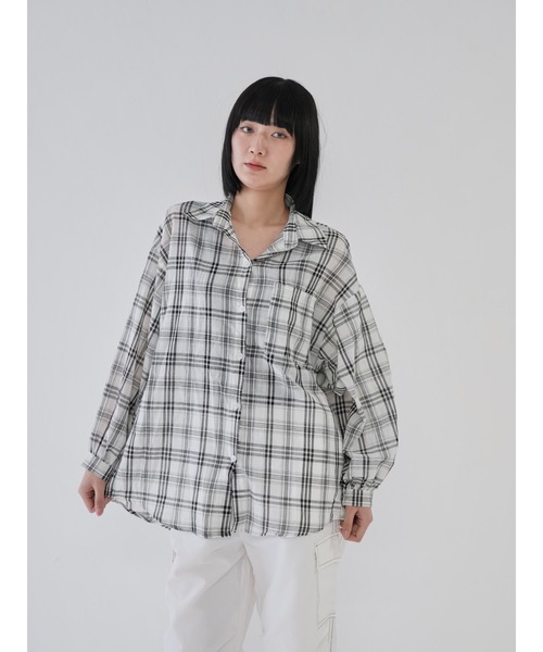 Uenui（ウニュイ）の「【 cunii 】チェック柄 ルーズフィット ロングシャツ オーバーサイズ（シャツ/ブラウス・レディース・ピンク/アイボリー/ブラック・FREE）」の11枚目の写真