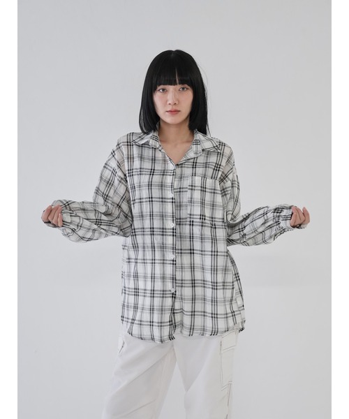 セール】【 cunii 】チェック柄 ルーズフィット ロングシャツ オーバー