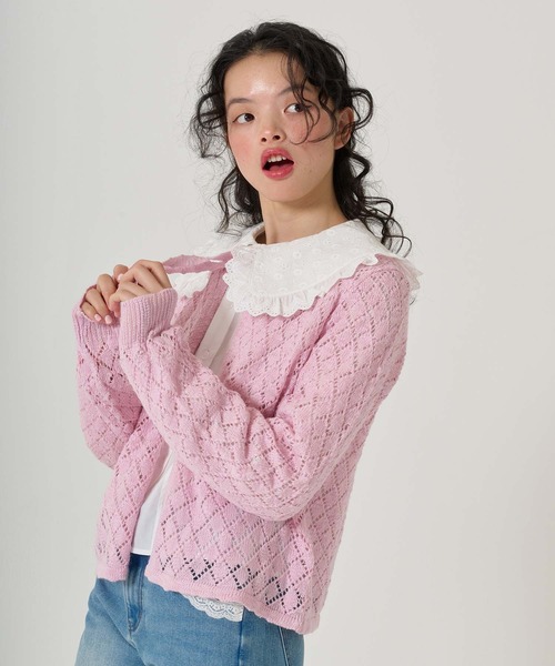TINA：JOJUN（ティーナジョジュン）の「スラブ糸 フロントリボンカーディガン TINA：JOJUN（カーディガン/ボレロ・レディース・ピンク/クリーム・M）」の8枚目の写真