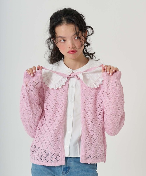 TINA：JOJUN（ティーナジョジュン）の「スラブ糸 フロントリボンカーディガン TINA：JOJUN（カーディガン/ボレロ・レディース・ピンク/クリーム・M）」の9枚目の写真