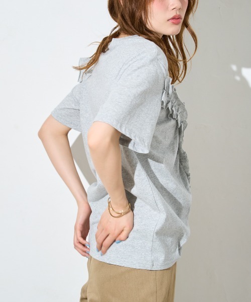 TRIANGLE PALETTE（トライアングルパレット）の「アシンメトリーフリル半袖Tシャツ（Tシャツ/カットソー・レディース・ホワイト/グレー/ブラック/ピンク・FREE）」の22枚目の写真