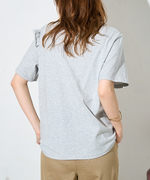 TRIANGLE PALETTE（トライアングルパレット）の「アシンメトリーフリル半袖Tシャツ（Tシャツ/カットソー・レディース・ホワイト/グレー/ブラック/ピンク・FREE）」の19枚目の写真