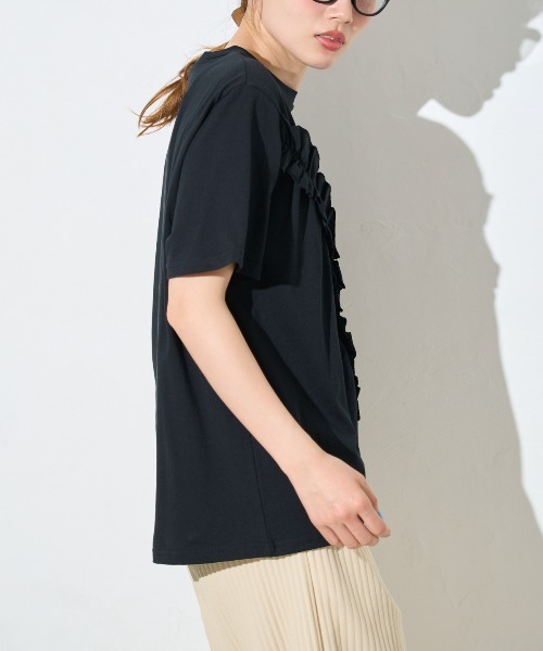 TRIANGLE PALETTE（トライアングルパレット）の「アシンメトリーフリル半袖Tシャツ（Tシャツ/カットソー・レディース・ホワイト/グレー/ブラック/ピンク・FREE）」の12枚目の写真