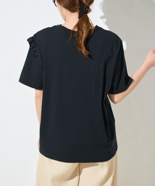 TRIANGLE PALETTE（トライアングルパレット）の「アシンメトリーフリル半袖Tシャツ（Tシャツ/カットソー・レディース・ホワイト/グレー/ブラック/ピンク・FREE）」の10枚目の写真