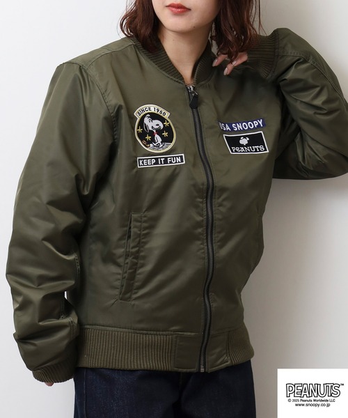 PEANUTS（ピーナッツ）の「PEANUTS ランニング柄MA-1ジャケット（MA-1・メンズ・ブラック/カーキ・LL/L/M）」の14枚目の写真