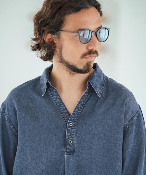 Magine(マージン)の「ms6044-Rayon Denim Fabric Skipper & pullover design 3-4 Sleeve shirt 7分袖シャツ(シャツ/ブラウス・メンズ・ワンウォッシュ/ダークインディゴブルー/ライトインディゴブルー・44/46/48)」の22枚目の写真