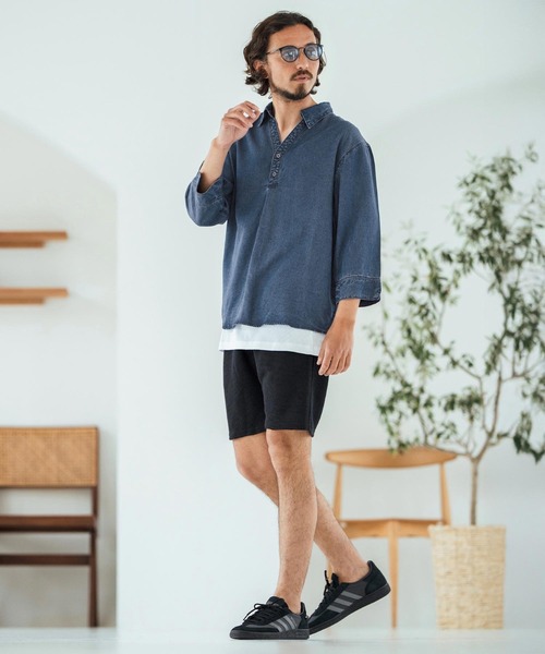 Magine(マージン)の「ms6044-Rayon Denim Fabric Skipper & pullover design 3-4 Sleeve shirt 7分袖シャツ(シャツ/ブラウス・メンズ・ワンウォッシュ/ダークインディゴブルー/ライトインディゴブルー・44/46/48)」の19枚目の写真