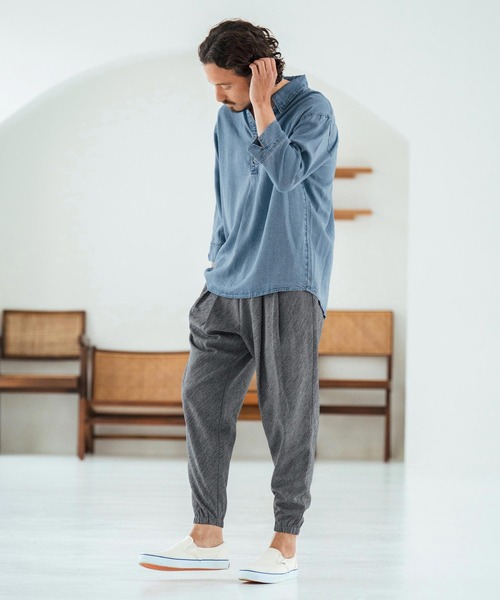 Magine(マージン)の「ms6044-Rayon Denim Fabric Skipper & pullover design 3-4 Sleeve shirt 7分袖シャツ(シャツ/ブラウス・メンズ・ワンウォッシュ/ダークインディゴブルー/ライトインディゴブルー・44/46/48)」の13枚目の写真