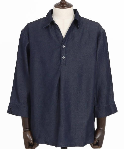Magine(マージン)の「ms6044-Rayon Denim Fabric Skipper & pullover design 3-4 Sleeve shirt 7分袖シャツ(シャツ/ブラウス・メンズ・ワンウォッシュ/ダークインディゴブルー/ライトインディゴブルー・44/46/48)」の11枚目の写真