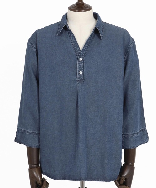 Magine(マージン)の「ms6044-Rayon Denim Fabric Skipper & pullover design 3-4 Sleeve shirt 7分袖シャツ(シャツ/ブラウス・メンズ・ワンウォッシュ/ダークインディゴブルー/ライトインディゴブルー・44/46/48)」の10枚目の写真