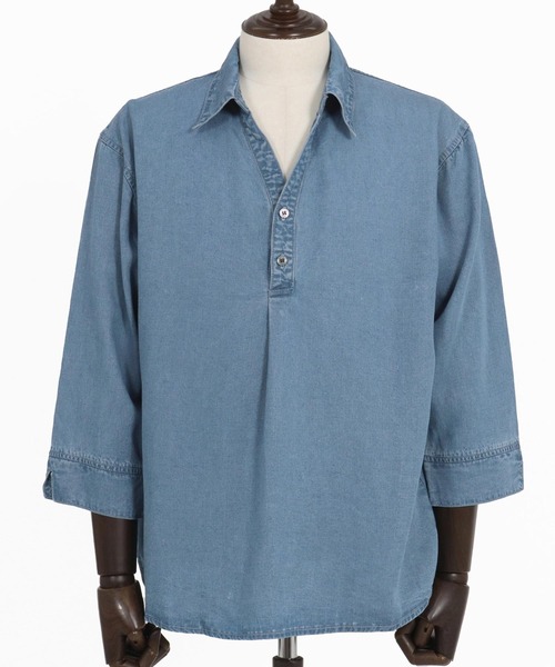 Magine(マージン)の「ms6044-Rayon Denim Fabric Skipper & pullover design 3-4 Sleeve shirt 7分袖シャツ(シャツ/ブラウス・メンズ・ワンウォッシュ/ダークインディゴブルー/ライトインディゴブルー・44/46/48)」の9枚目の写真