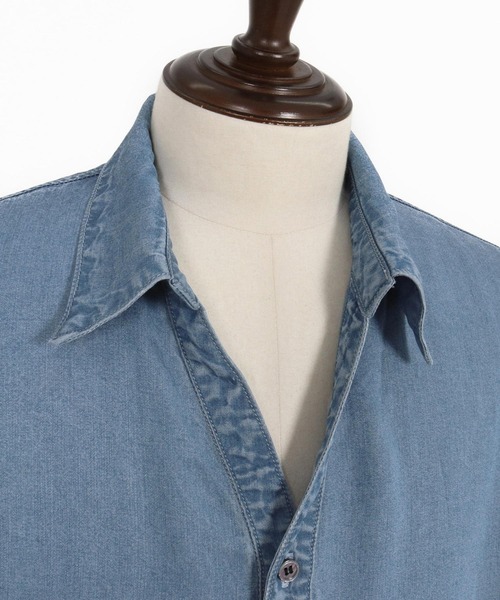 Magine(マージン)の「ms6044-Rayon Denim Fabric Skipper & pullover design 3-4 Sleeve shirt 7分袖シャツ(シャツ/ブラウス・メンズ・ワンウォッシュ/ダークインディゴブルー/ライトインディゴブルー・44/46/48)」の7枚目の写真