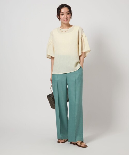 美品♪グリーンレーベルリラクシング フリルギャザーブラウス ブルーストライプ green label relaxing（グリーンレーベルリラクシング）の