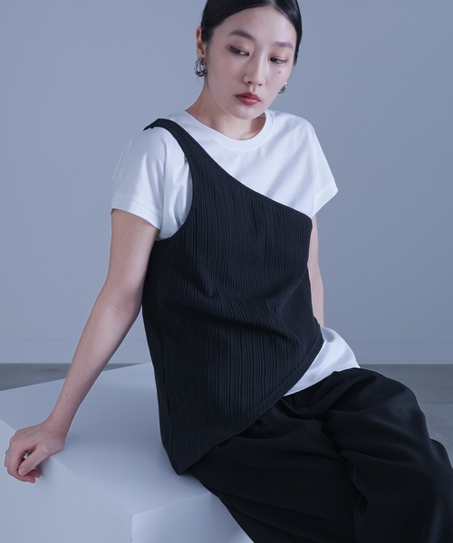 kOhAKU(コハク)の「変形2枚重ねリブタンクトップ(タンクトップ・レディース・カーキ/オフホワイト/ブラック・2/1)」の15枚目の写真