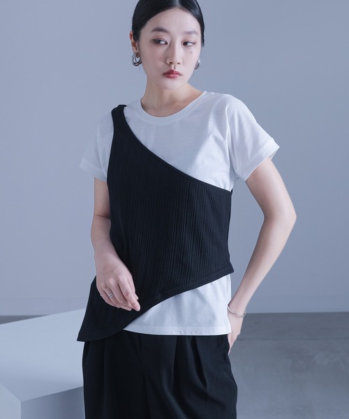kOhAKU(コハク)の「変形2枚重ねリブタンクトップ(タンクトップ・レディース・カーキ/オフホワイト/ブラック・2/1)」の14枚目の写真