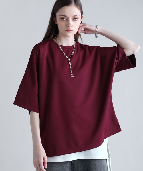 SOCCE（ソーシー）の「カットジョーゼットリラクシング5分袖ドレープドルマンTシャツ（Tシャツ/カットソー・メンズ・ブラック/ブルーグレー/ホワイト/ライトグレー/ワイン/ブルーグリーン・S/M/L/XL）」の6枚目の写真