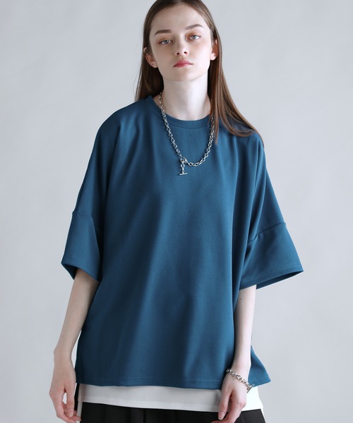 新品未使用　完売品　ジョーゼットロゴTEE カットジョーゼットリラクシング5分袖ドレープドルマンTシャツ