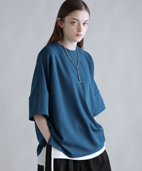新品タグ付き　dolce. リファインスリーブカットソー　メゾンドドルチェ カットジョーゼットリラクシング5分袖ドレープドルマンTシャツ