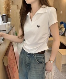 WEGO/前開きリボン刺繍ポロシャツTシャツ