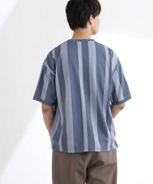 NANO universe(ナノユニバース)の「ストライプジャガードTシャツ 半袖(Tシャツ/カットソー・メンズ・ブルーグレー/ホワイト/ブラック/グリーン・XL/L/M/S)」の7枚目の写真