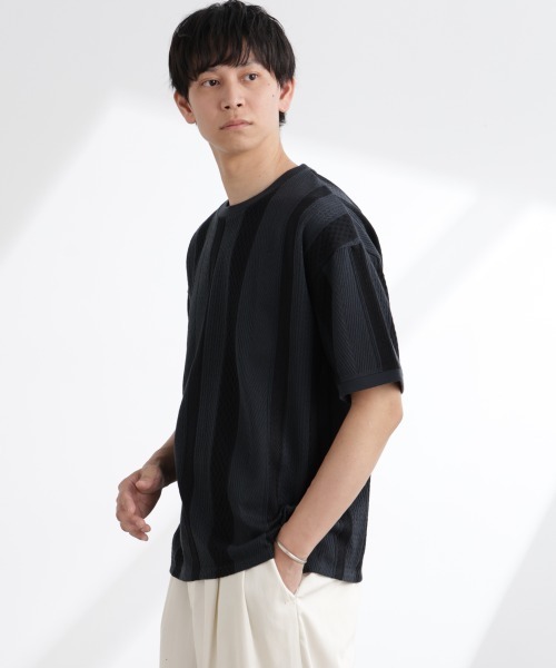 NANO universe(ナノユニバース)の「ストライプジャガードTシャツ 半袖(Tシャツ/カットソー・メンズ・ブルーグレー/ホワイト/ブラック/グリーン・XL/L/M/S)」の13枚目の写真
