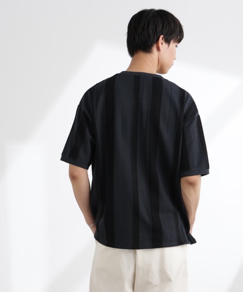 NANO universe(ナノユニバース)の「ストライプジャガードTシャツ 半袖(Tシャツ/カットソー・メンズ・ブルーグレー/ホワイト/ブラック/グリーン・XL/L/M/S)」の15枚目の写真