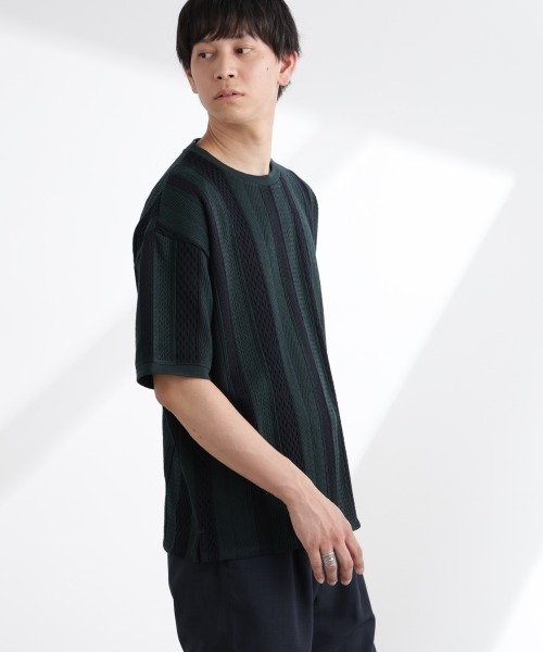 NANO universe(ナノユニバース)の「ストライプジャガードTシャツ 半袖(Tシャツ/カットソー・メンズ・ブルーグレー/ホワイト/ブラック/グリーン・XL/L/M/S)」の20枚目の写真