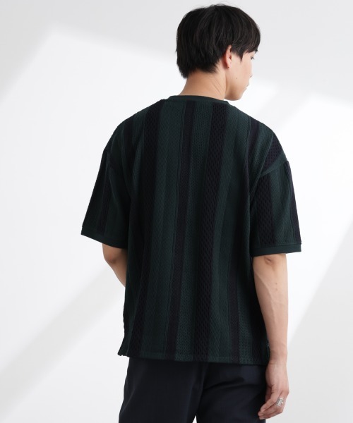 NANO universe(ナノユニバース)の「ストライプジャガードTシャツ 半袖(Tシャツ/カットソー・メンズ・ブルーグレー/ホワイト/ブラック/グリーン・XL/L/M/S)」の22枚目の写真