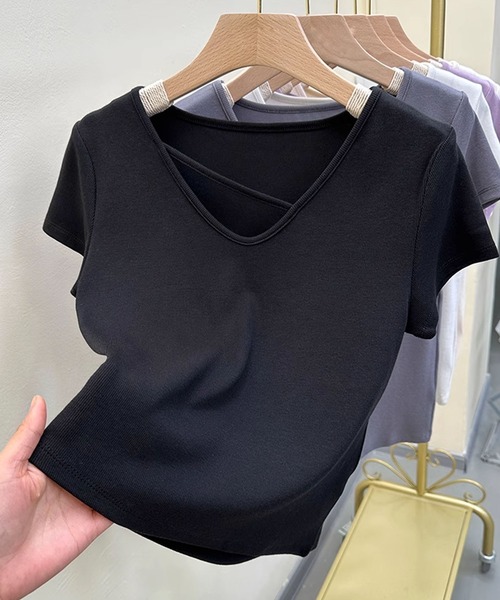 BANICO(バニコ)の「【Banico】クロスデザインVネック半袖トップス (SS)(Tシャツ/カットソー・レディース・グレー/オフホワイト/ブラック/ホワイト・MEDIUM/LARGE)」の14枚目の写真